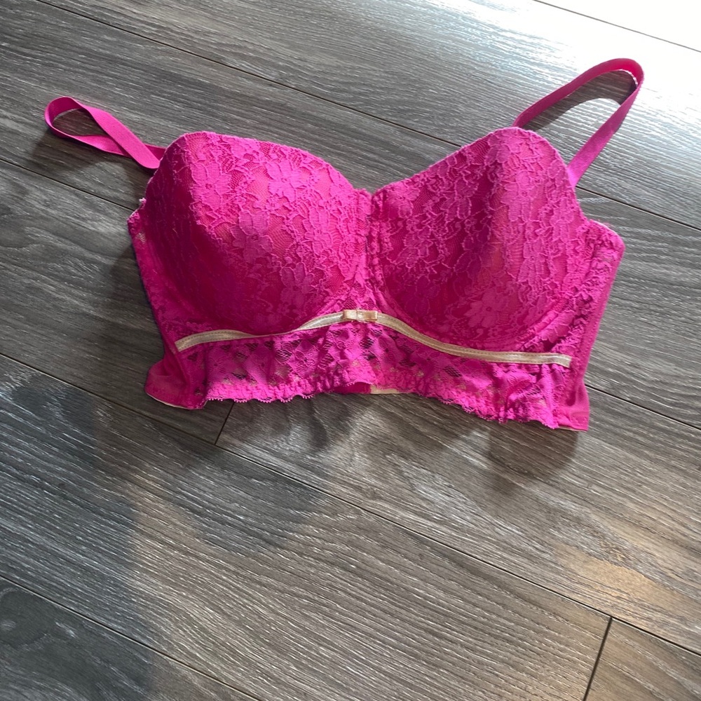 Black Fuchsia Pink Lace Bralette, removable straps